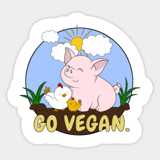 Go Vegan Cute Pig And Chicken 4 Sticker